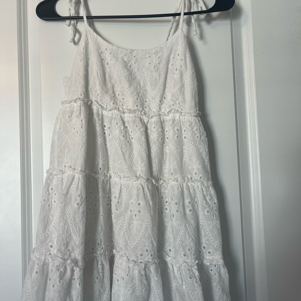 Short white eyelet dress